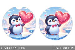 Valentines Penguin Car Coaster. Valentines Car Coaster Product Image 1