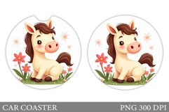Cute Horse Car Coaster. Horse Flowers Car Coaster Design Product Image 1