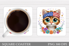 Patriotic Cat Coaster Design. Patriotic Coaster Sublimation Product Image 1