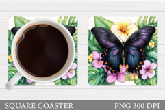 Butterfly Coaster Sublimation. Butterfly Flowers Coaster Product Image 1