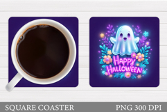 Cute Ghost Coaster Design. Cute Halloween Sublimation Product Image 1
