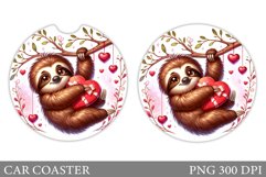 Valentines Sloth Car Coaster. Valentines Car Coaster Design Product Image 1