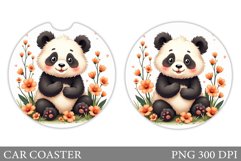Cute Panda Car Coaster. Panda Flowers Car Coaster Product Image 1