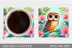 Owl Coaster Design. Owl Flowers Coaster Sublimation Product Image 1