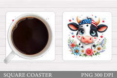Patriotic Cow Coaster Design. Patriotic Coaster Sublimation Product Image 1