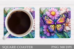 Butterfly Coaster Sublimation. Butterfly Flowers Coaster Product Image 1