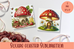 Fairy mushroom house Coaster Sublimation | strawberry Product Image 1
