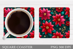 Poinsettia Coaster Sublimation. Christmas Coaster Design Product Image 1