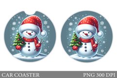 Cute Snowman Car Coaster. Christmas Car Coaster Sublimation Product Image 1