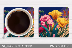 Flowers Coaster Sublimation. Floral Coaster Design Product Image 1