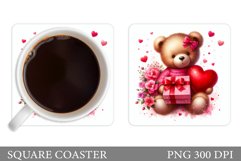 Cute Bear Square Coaster. Valentines Bear Coaster Design Product Image 1