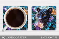 Panther Coaster Sublimation. Panther Flowers Coaster Design Product Image 1