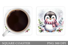 Christmas Penguin Coaster. Cute Penguin Sublimation Product Image 1