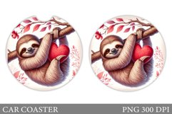 Valentines Sloth Car Coaster. Valentines Car Coaster Design Product Image 1