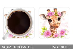 Cute Giraffe Coaster. Giraffe Flowers Coaster Sublimation Product Image 1