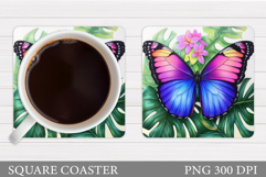 Butterfly Coaster Sublimation. Butterfly Flowers Coaster Product Image 1