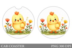 Chick Car Coaster Sublimation. Chick Flowers Car Coaster Product Image 1