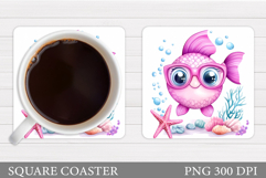 Cute Fish Coaster Sublimation. Fish Square Coaster Design Product Image 1