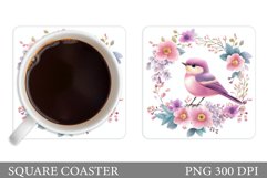 Bird Coaster Design. Bird Flowers Coaster Sublimation Product Image 1