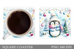 Cute Penguin Coaster Sublimation. Christmas Coaster Design Product Image 1