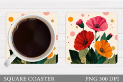 Floral Coaster Design. Flowers Coaster Sublimation Product Image 1