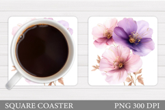 Flowers Poppies Coaster Sublimation. Flowers Coaster Design Product Image 1