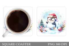 Cute Penguin Coaster Sublimation. Christmas Coaster Design Product Image 1