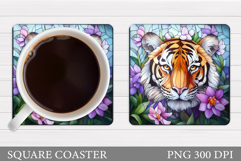 Tiger Coaster Design. Tiger Flowers Coaster Sublimation Product Image 1