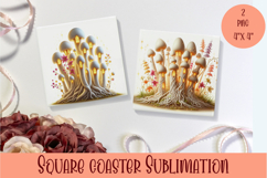 Fairy mushroom house Coaster Sublimation | flowers Product Image 1