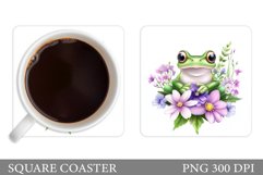 Frog Coaster Design. Frog Flowers Coaster Sublimation Product Image 1