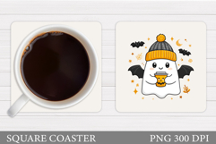 Cute Halloween Coaster Sublimation. Ghost Coaster Design Product Image 1