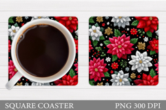 Poinsettia Coaster Design. Christmas Coaster Sublimation Product Image 1