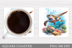Turtle Square Coaster Design. Sea Turtle Coaster Sublimation Product Image 1
