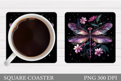 Dragonfly Coaster Design. Flowers Coaster Sublimation Product Image 1