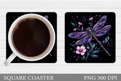 Dragonfly Coaster Design. Flowers Coaster Sublimation Product Image 1