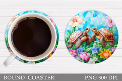 Turtle Coaster Sublimation. Turtle Flowers Coaster Design Product Image 1