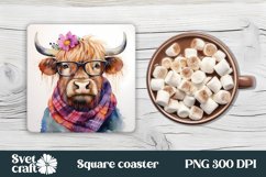 Highland cow square coaster PNG | Cow coaster sublimation