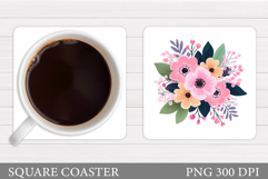 Flowers Coaster Sublimation. Floral Coaster Design Product Image 1