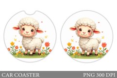 Cute Lamb Car Coaster. Lamb Flowers Car Coaster Design Product Image 1