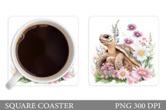 Turtle Coaster Sublimation. Turtle Flowers Coaster Design Product Image 1