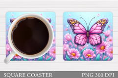 Butterfly Coaster Sublimation. Butterfly Flowers Coaster Product Image 1