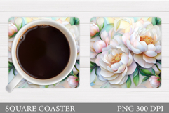 Peony Coaster Sublimation. Flowers Coaster Design Product Image 1