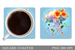 Jellyfish Coaster Design. Flowers Coaster Sublimation Product Image 1