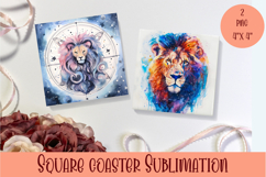 Cute lion Coaster Design. lion square Coaster Sublimation Product Image 1
