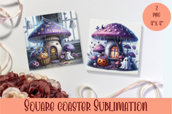 Fairy mushroom house Coaster Sublimation | halloween Product Image 1