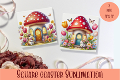 Fairy mushroom house Coaster Sublimation | flowers Product Image 1