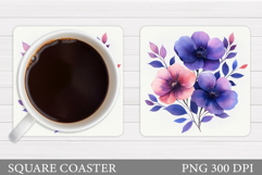 Floral Coaster Design. Flowers Coaster Sublimation Product Image 1