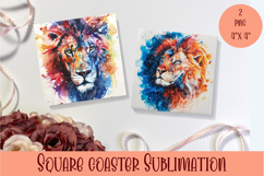 Cute lion Coaster Design. lion square Coaster Sublimation Product Image 1