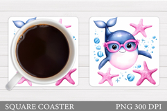 Cute Whale Coaster Design. Cute Whale Coaster Sublimation Product Image 1