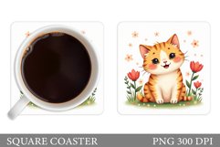 Cute Cat Coaster Design. Cat Flowers Coaster Product Image 1
